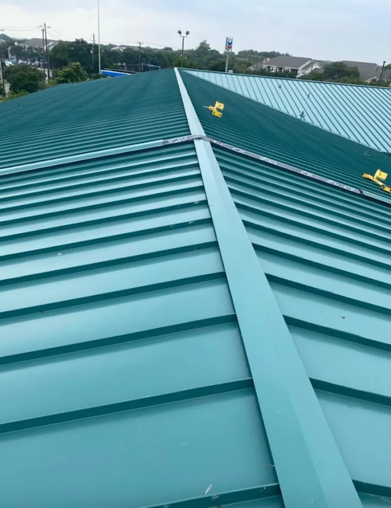 Green commercial metal roof ridge and valley for Metal Roof Repair in Vine Grove